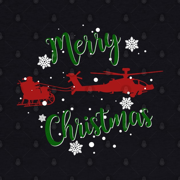 Gun Pilot - AH-64D Apache Pulling Santa Merry Christmas by Aviation Designs